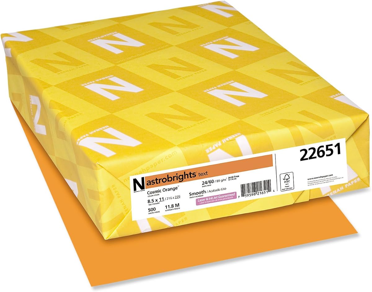 Astrobrights Color Paper, 24 lb Bond Weight, 8.5 x 11, Cosmic Orange, 500/Ream