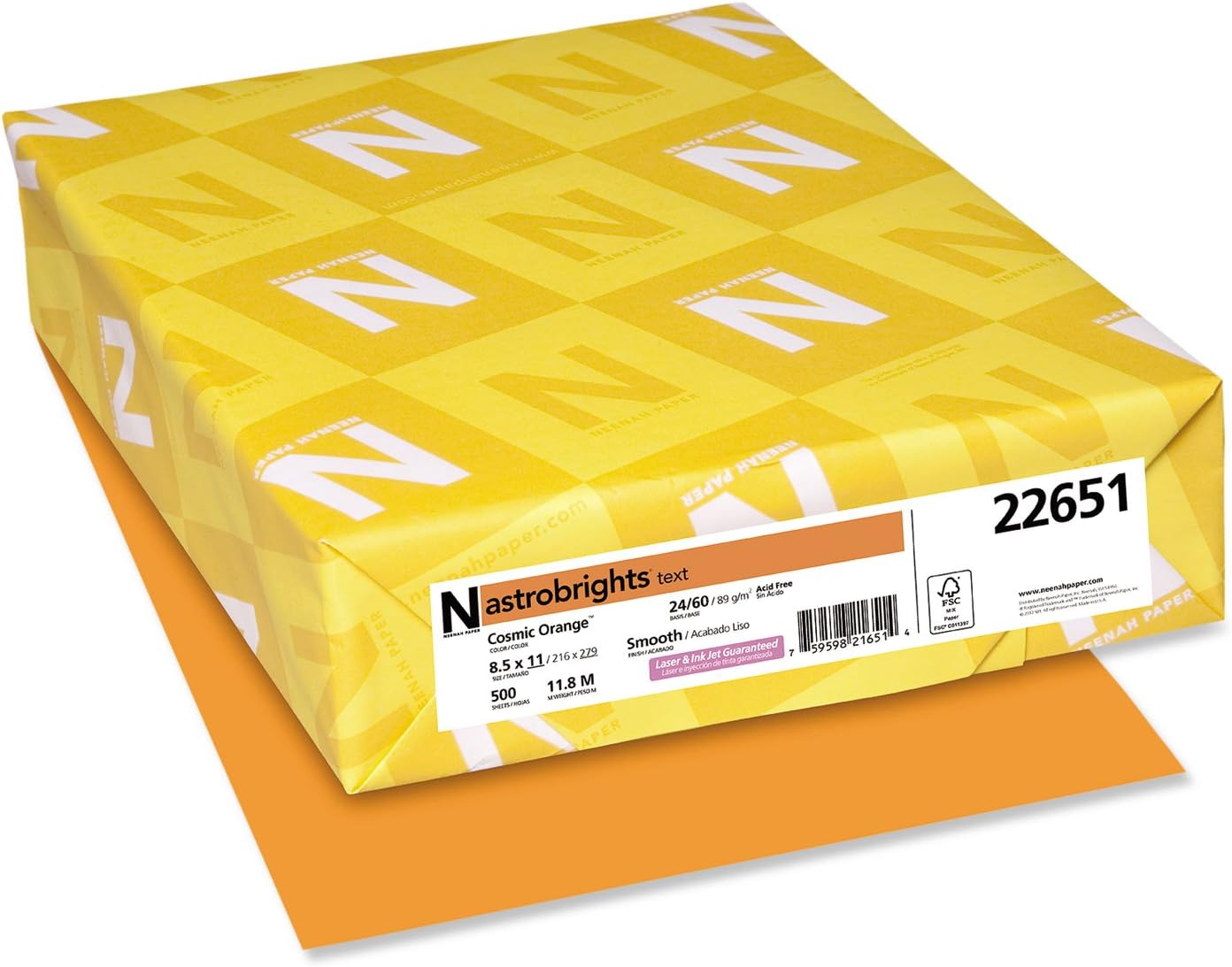 Neenah Paper 22651 Color Paper, 24lb, 8 1/2 x 11, Cosmic Orange, 500 Sheets