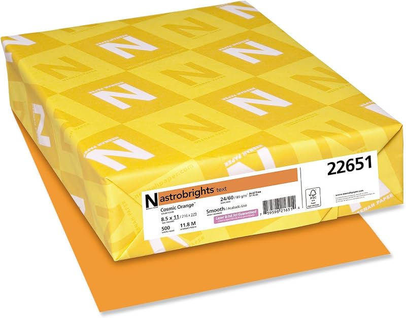 Astrobrights Color Paper, 24 lb Bond Weight, 8.5 x 11, Cosmic Orange, 500/Ream