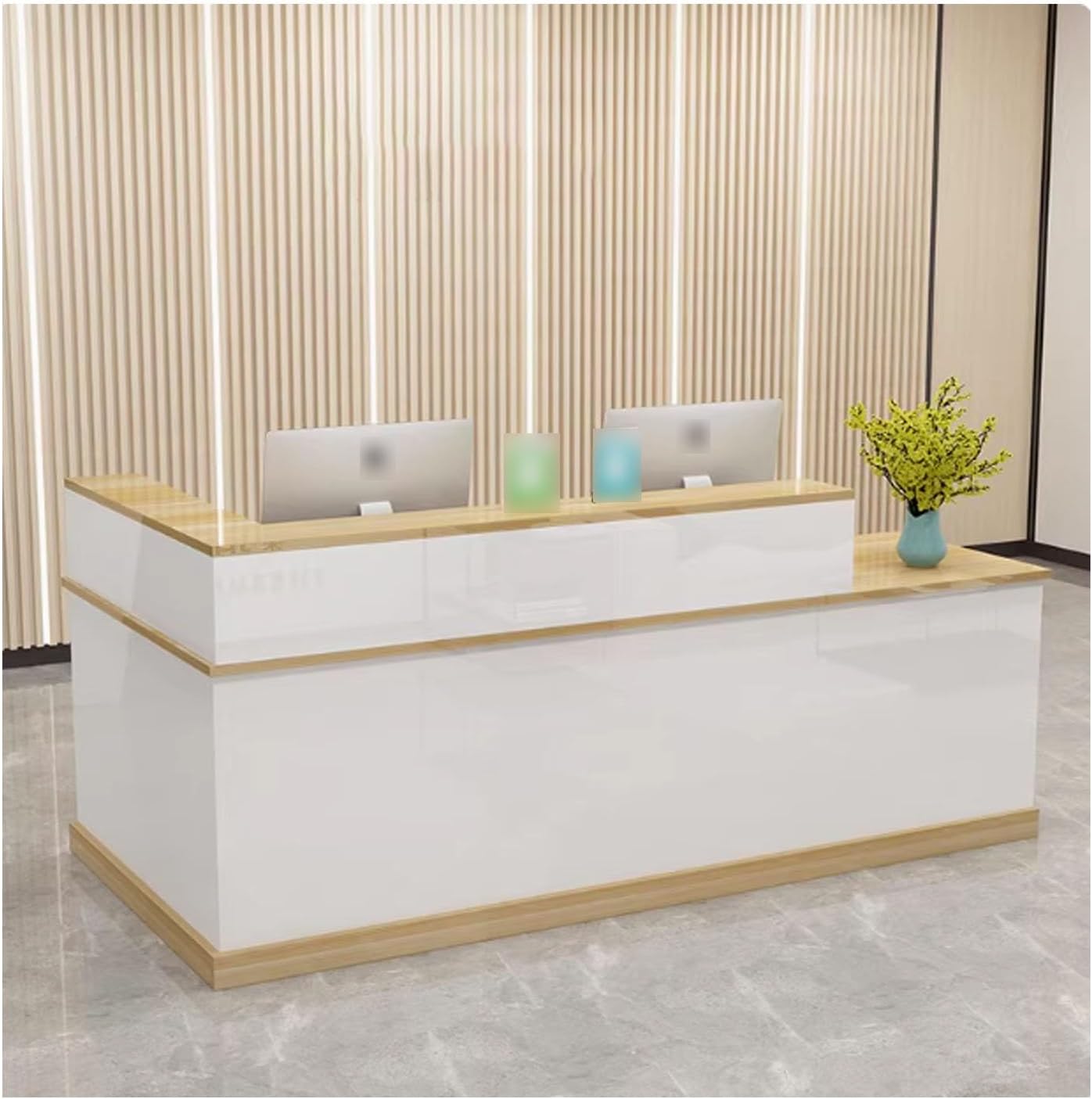 L-Shaped Reception Desk with Lockable Drawers – Open Front Office Counter Table for Salon & Retail Maple Finish Right Orientation 140CM (55.1") – Modern Reception Furniture