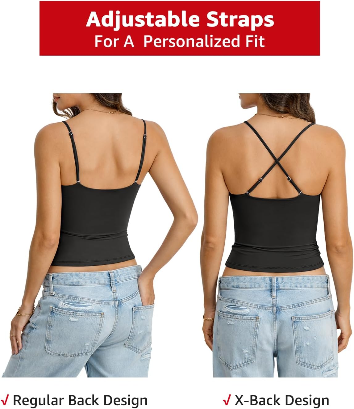 Womens Double Lined Padded Crop Cami Tops Fitted Spaghetti Strap Tank Top Summer Basic Shirt Y2K Going Out Tops - Image 4