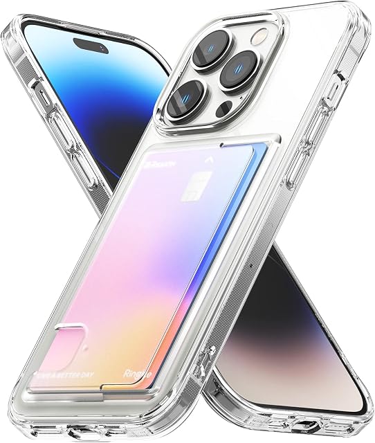 Ringke Fusion Card Compatible with iPhone 14 Pro Case, Transparent Hard Back with Built-in Slim Card Holder Wallet Cover for iPhone 6.1-Inch (2022) - Clear