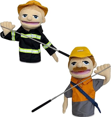 Hand Puppets Professional Characters, Fireman and Postman Role-Playing Storytelling Hand Puppet for Kids Age 4-8 Puppets with Movable Mouths and Control levers