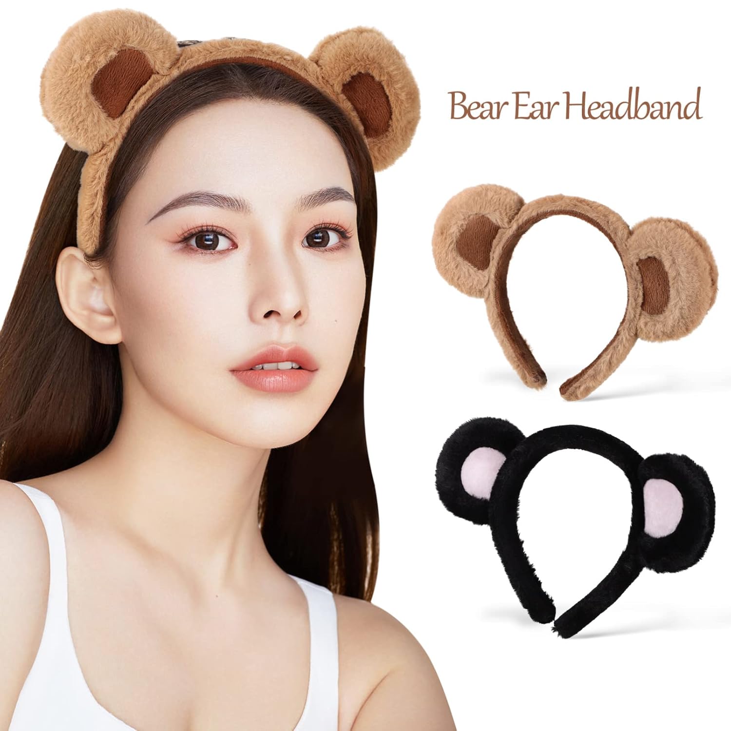 2 Pack Brown Bear Ears,Bear Ears Headband Cute Headband Cartoon Animal Cosplay Dress up for Halloween Christmas Cosplay(Brown,Black)