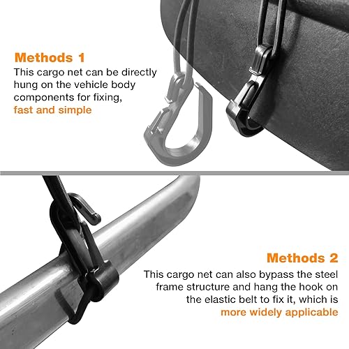 Miniatura 3 de 2 paquetes de red de carga para bicicleta, red elástica de almacenamiento de doble capa de 10 x 11 pulgadas con 8 ganchos de metal extra fuertes,