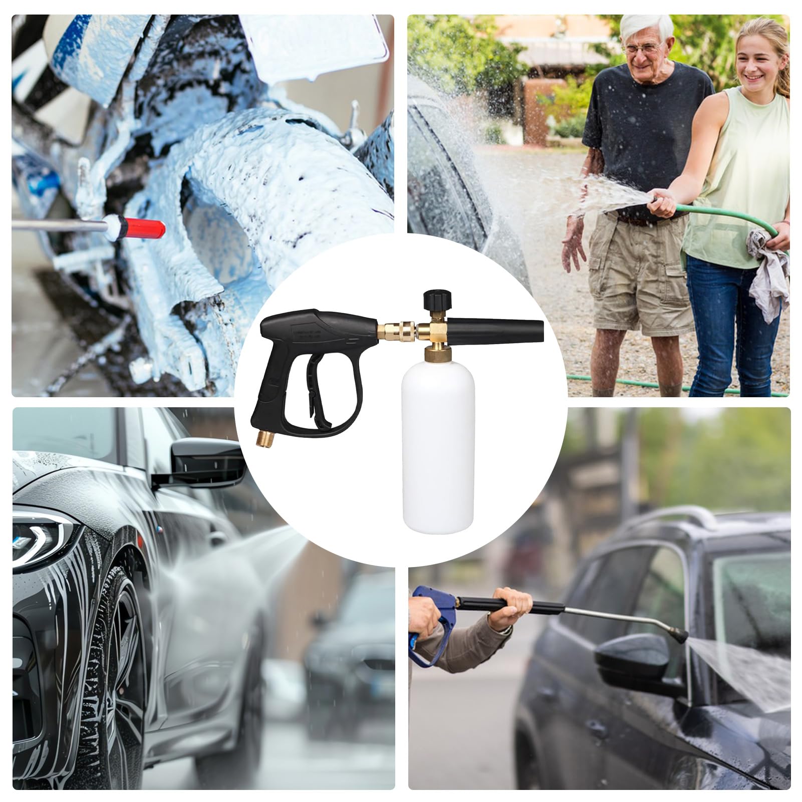 Lancia schiuma, cannone schiuma per idropulitrice ad alta pressione, lancia neve da 1 L con 5 ugelli per schiuma, dispenser di sapone, bottiglia foamer, pistola per schiuma per la pulizia dell'auto