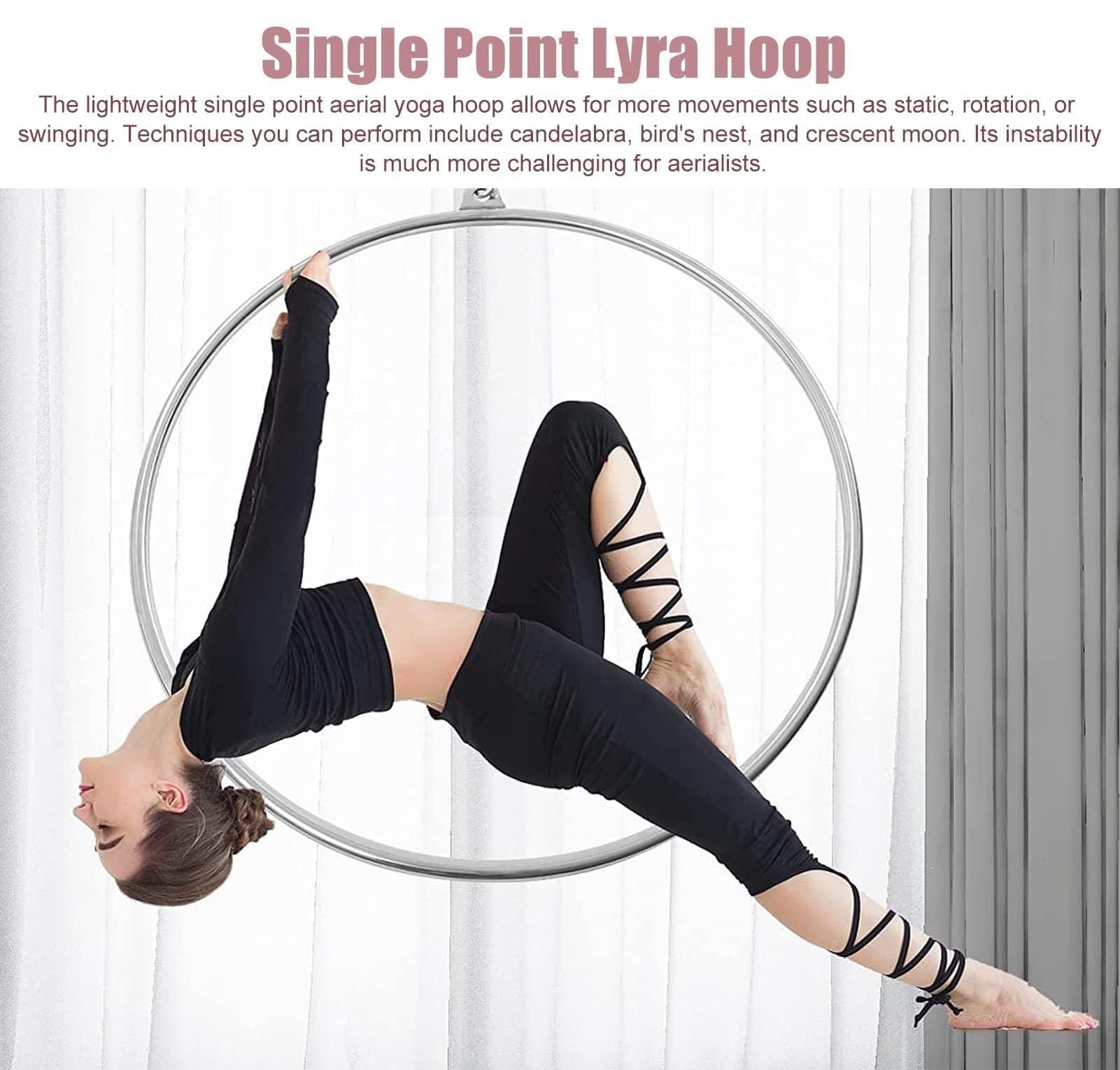 Lyra Hoop Set – Cerchio Aereo a Punto Singolo in Acciaio Inossidabile for Yoga Aereo, Danza e Fitness | Ideale for casa, Palestra e Circo | Diametro Tubo 32 mm(Diameter 90cm)