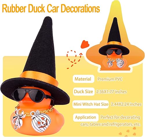 Miniatura 5 de MuMyer Adornos de pato de goma para automóvil, decoraciones de tablero de automóvil con mini sombrero de bruja, gafas de sol, collar, accesorios de