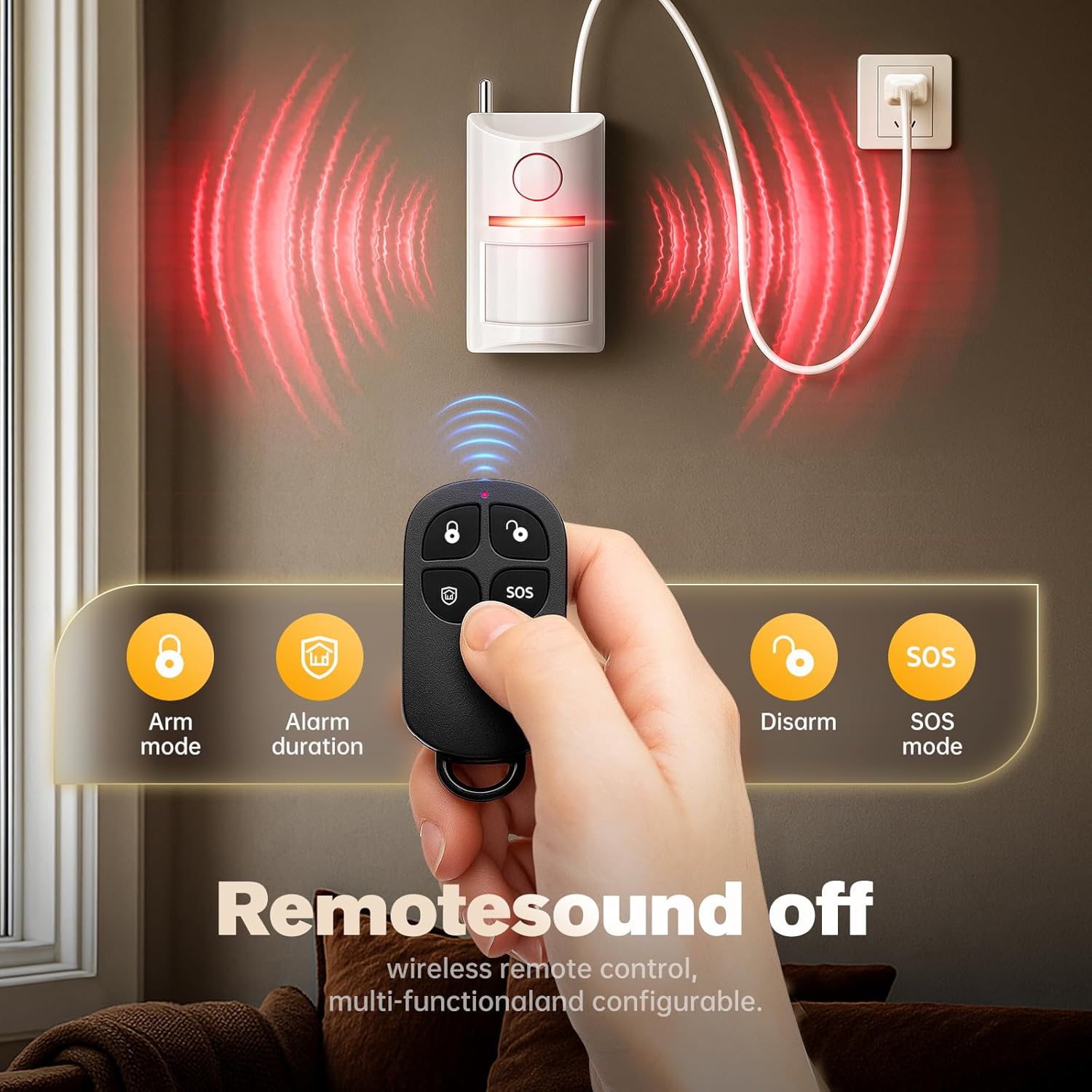 Wireless Motion Sensor Alarm & Doorbell Chime - AC Plug-in Security Alert with Remote - 90dB Infrared Detector for Business, Office & Garage (1 Motion Alarm + 1 Remote)