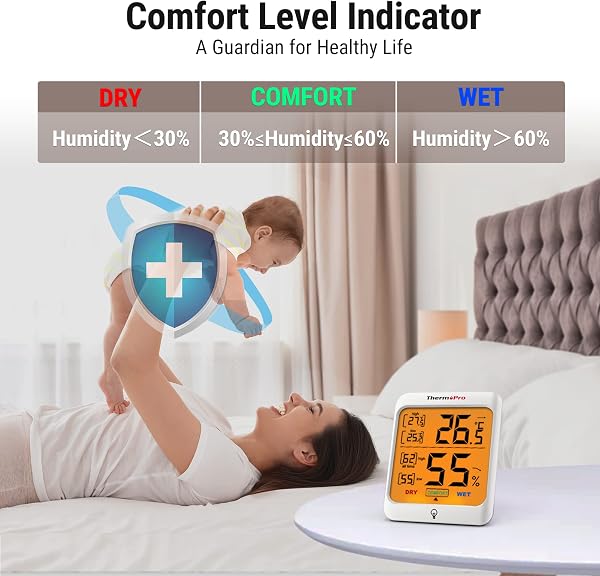 ThermoPro TP53 Termómetro Higrómetro Digital Medidor de Humedad y Temperatura de Interior Termohigrómetro Profesional para Habitación Ambiente con Retroiluminación Táctil - 3