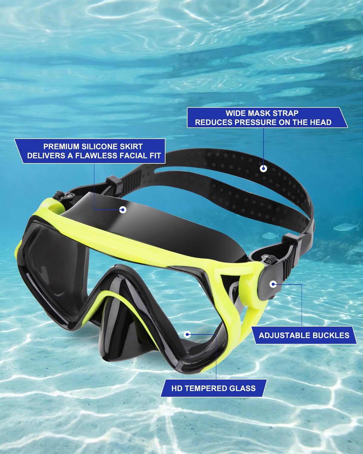 Attrezzatura da snorkeling per adulti, set di maschere da snorkeling a secco, set di maschere per immersioni subacquee per adulti, maschera panoramica per immersioni e snorkeling