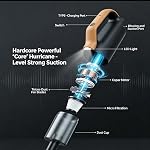 Cordless Handheld Car Vacuum Cleaner with Powerful Suction, LED Light, Type-C Charging, Suction & Blowing & Pumping