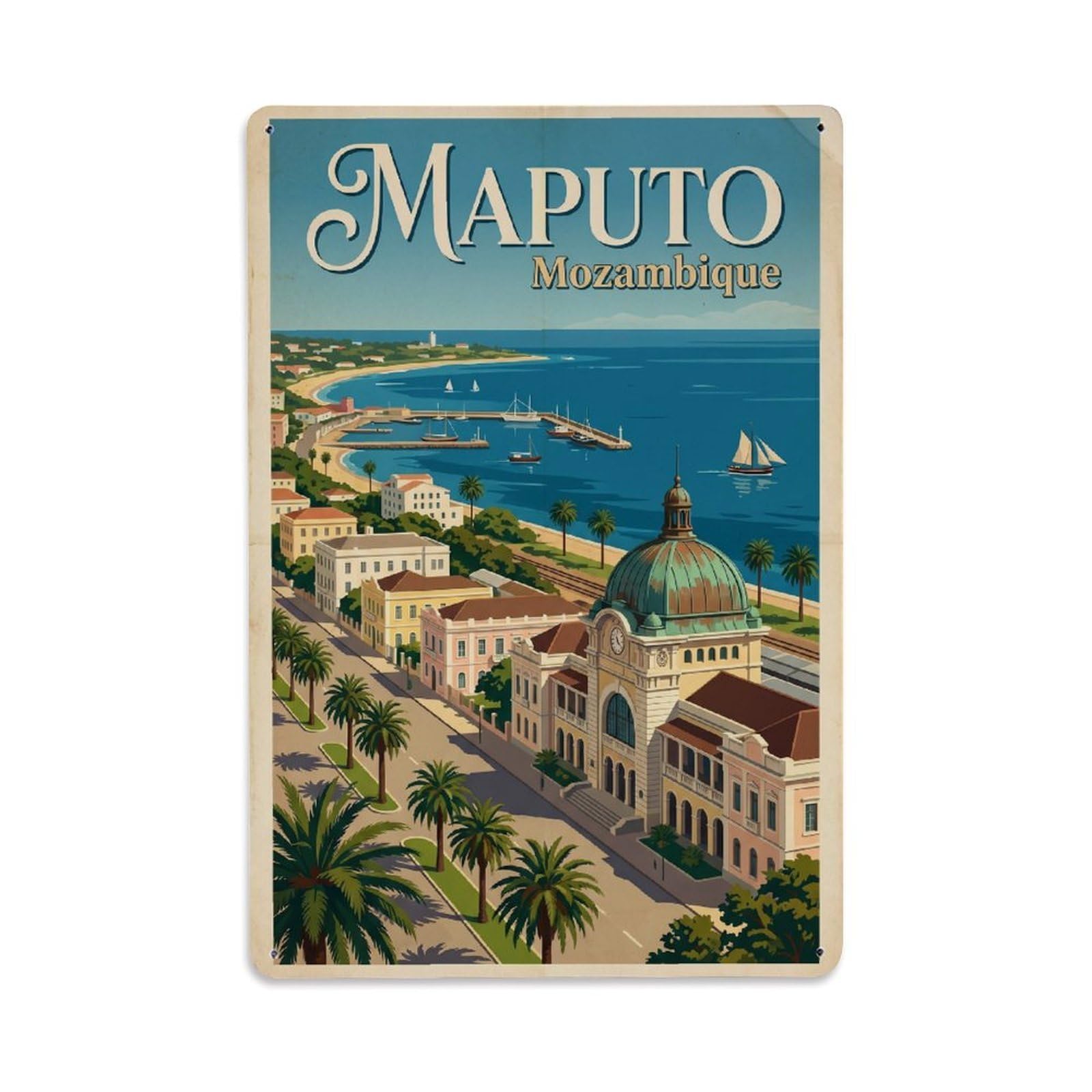 Gead 8X12inch Style Vintage Travel Mozambique Maputo Metal Tin Sign