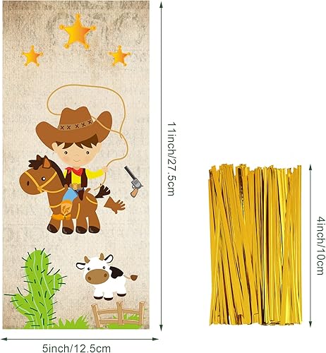 Miniatura 2 de Outus 100 bolsas de celofán de vaquero con temática occidental, decoraciones de fiesta temática occidental, bolsas de golosinas de vaquero del