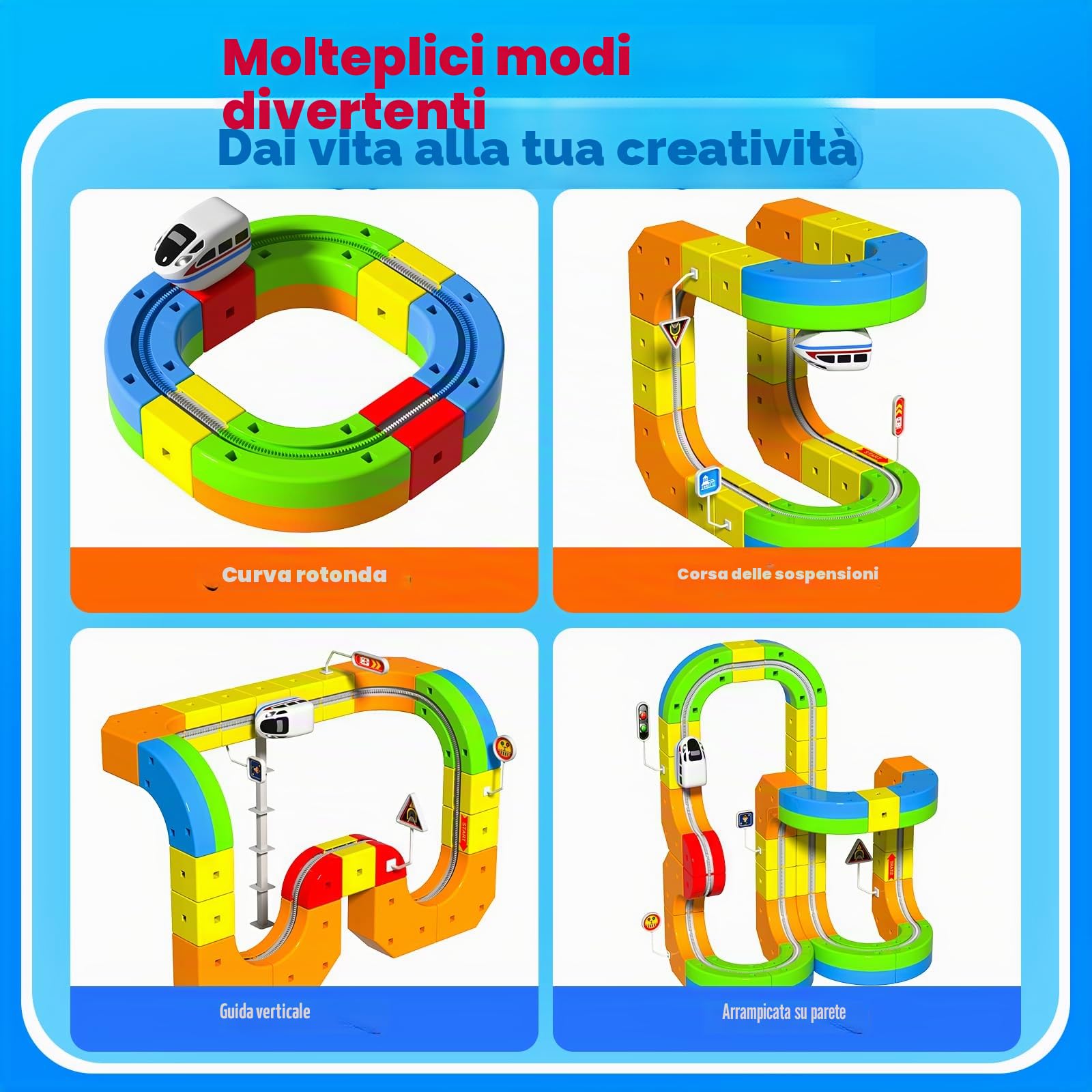 Goody King Trenino Elettrico per Bambini 69 Pezzi - Kit 3D DIY con Binari Magnetici a Cubi, Include Treno e Segnali Stradali, Giocattolo Educativo Creativo STEM Regalo per Bambini 4-12 Anni