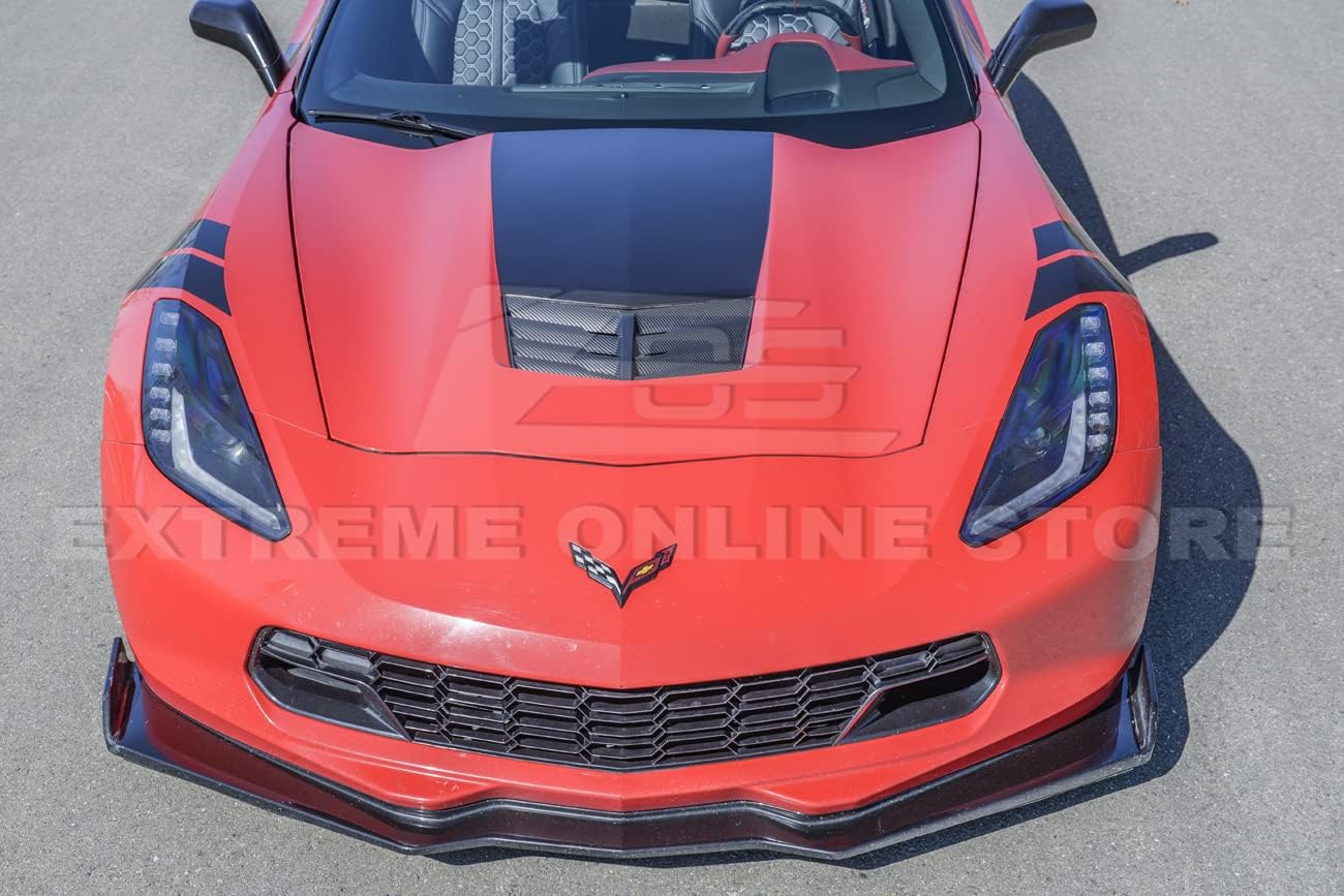 Replacement For 2014-2019 Corvette C7 Z51 Stingray Grand Sport Models | GM Factory Z06 Style Front Hood Vent Louver Trim Cover (ABS Plastic - Hydro-Dipped Carbon Fiber)