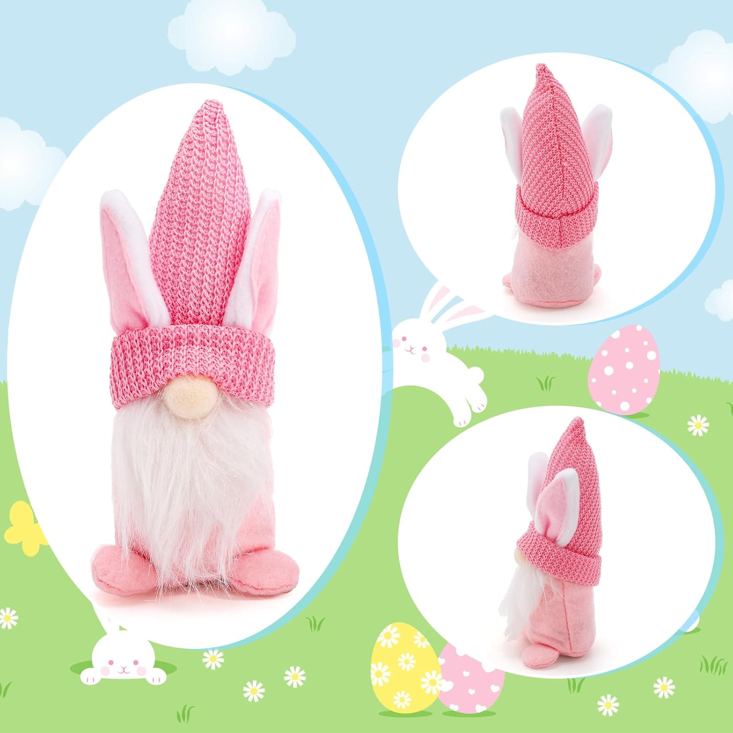 YOUEON 4 Pack Easter Bunny Gnomes Spring Gift, 7.5 Inch Handmade Easter Gnomes Decorations for Home Centerpiece, Swedish Tomte Elf Plush, Cute Faceless Dwarf Ornaments, 4 Colors