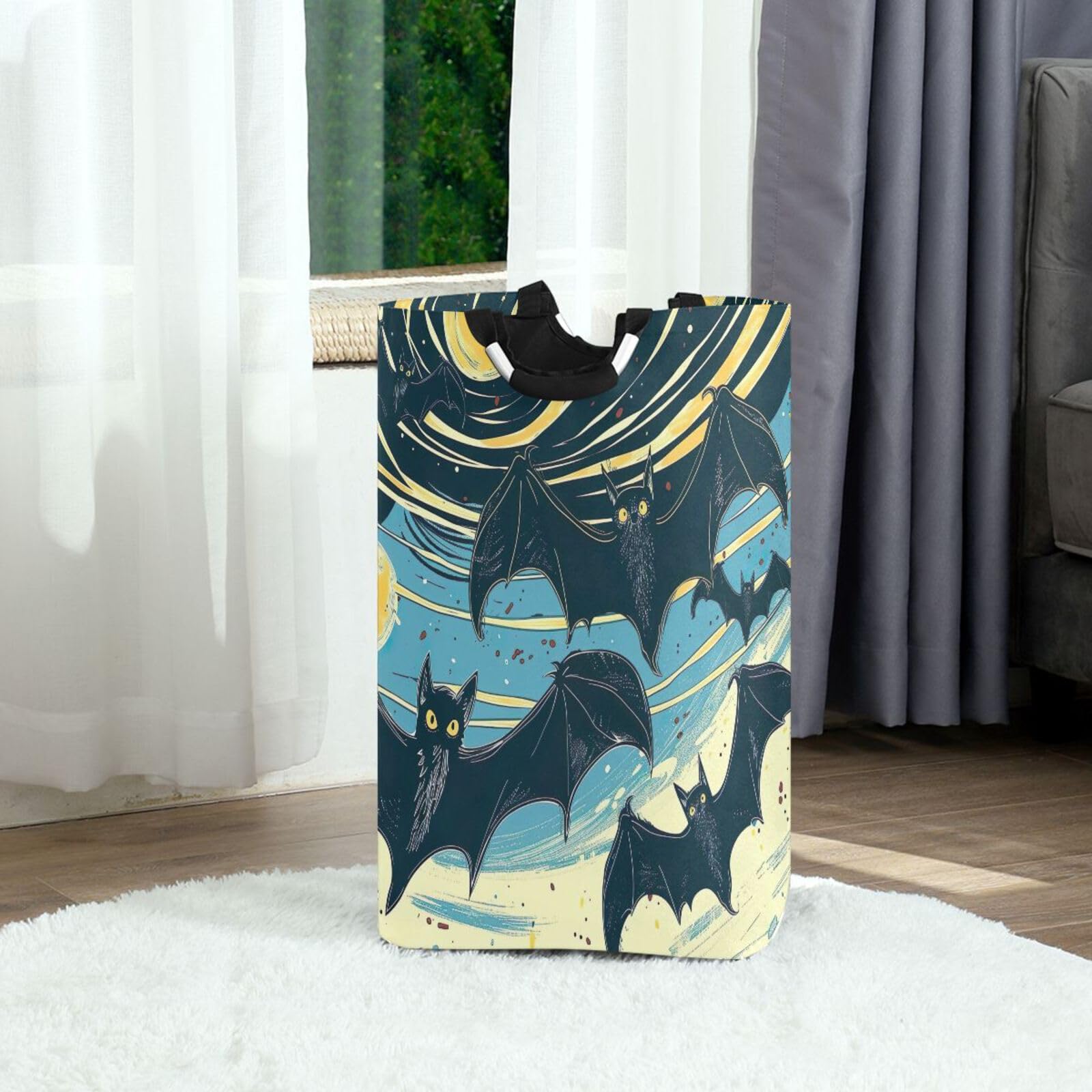 Jihqo Laundry Hamper Basket Halloween Bat Collapsible Nursery Storage Bin Waterproof Clothing Baskets for Home Bedroom Bathroom Washing Room