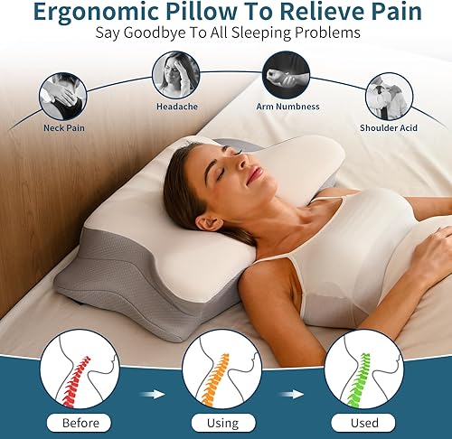 Miniatura 3 de Almohada cervical para el cuello para aliviar el dolor, almohada ergonómica para dormir de lado para dormir, almohadas de espuma viscoelástica de