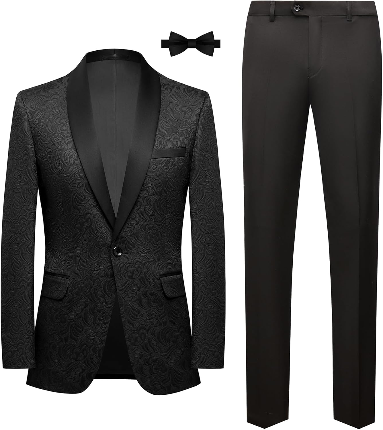 Mens Floral Tuxedo 2 Piece Shawl Lapel Suit Blazer Jacket for Prom Wedding Party
