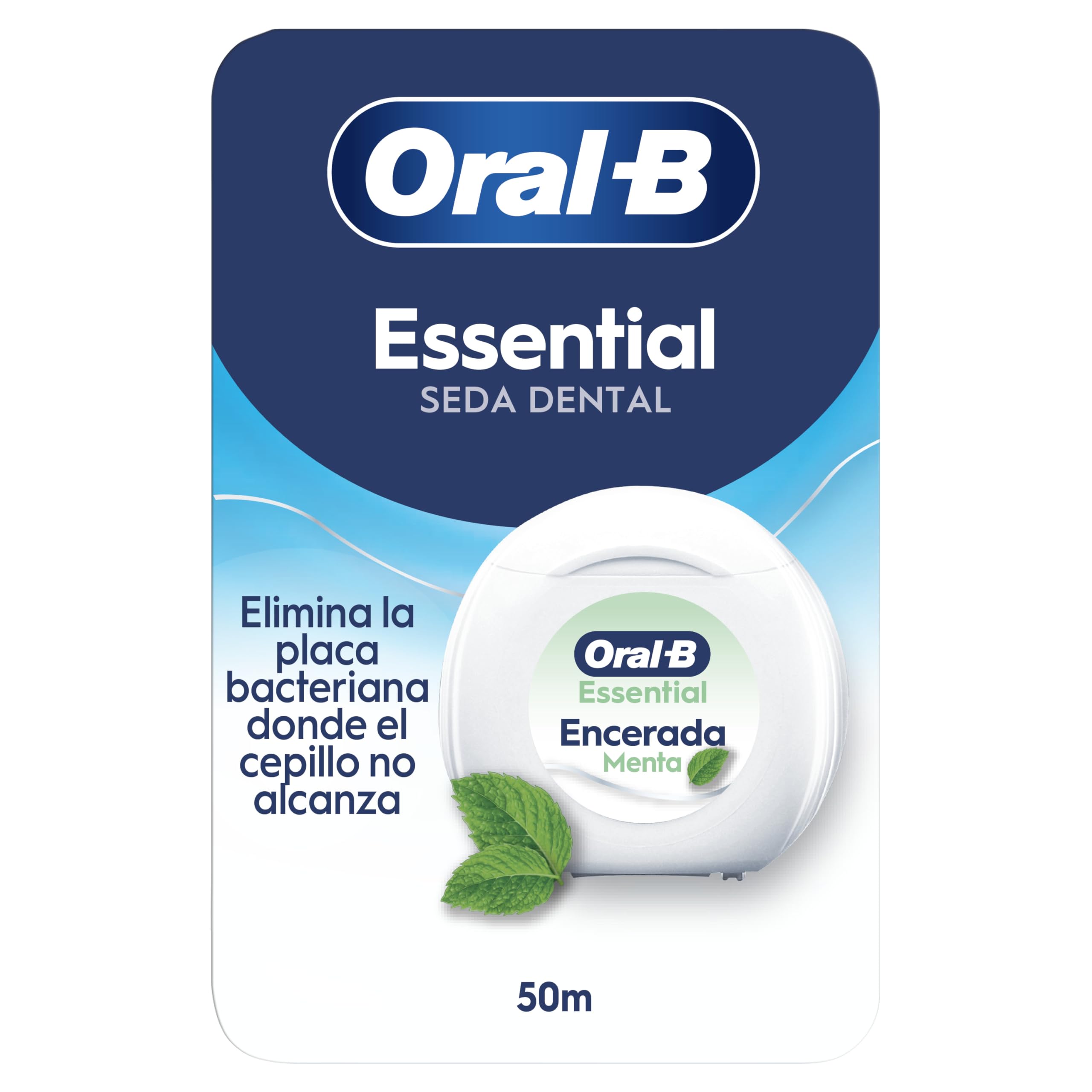 Hilo Dental Oral-B Essential Floss - Elimina la Placa - Seda Dental con Cera para Espacios Reducidos - Resistente al Desgaste - Sabor Menta [volumeloc]]m Roll