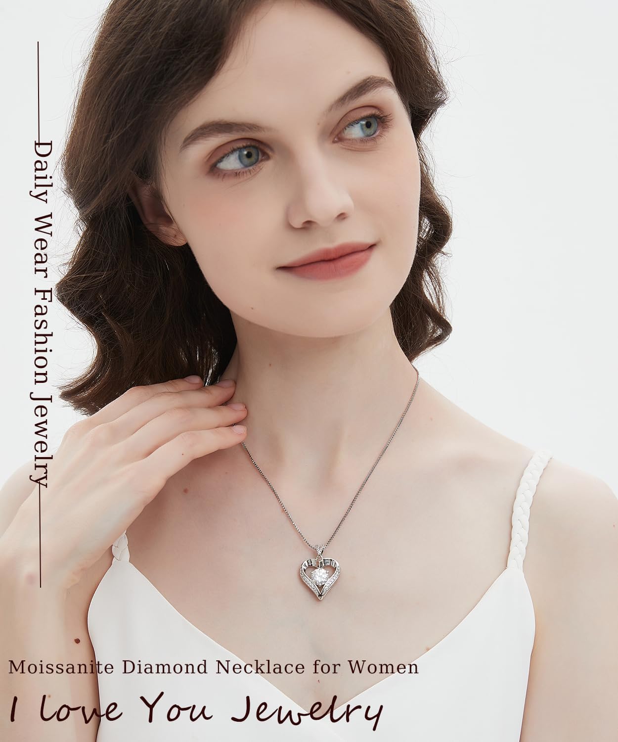 Moissanite Heart Necklaces for Women Wife, S925 'I LOVE YOU' 1-3 Carat Diamond-like Jewelry, Anniversary Birthday Gifts for Women, Birthday Gift Ideas for Wife, Women's Necklaces for Her Girlfriend - Image 4