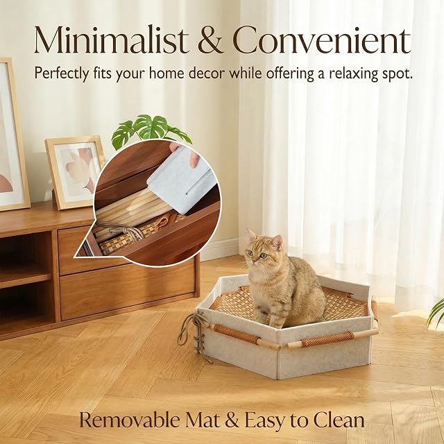 Foto 3 de 6 de AIRCADIA Cama hexagonal para gatos con alfombrilla de bambú