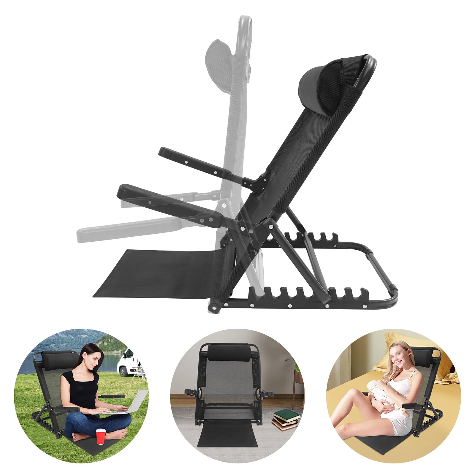 mignonnememe Adjustable Lifting Bed Backrest, Portable Backrest Support, Adjustable Bed Rest Sitting up with Armrest for Neck Head Lumbar 86x36.5x70CM Black