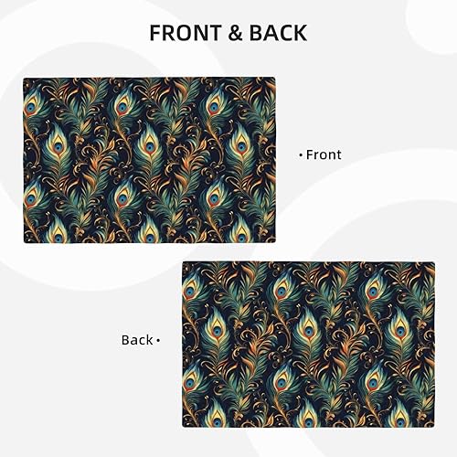 Miniatura 4 de Dining Table Placemats Set of 4-12x18 Inch Peacock Feather Print Faux Linen Double Heat Resistant Place Mats, Kitchen Table Mats, Wipeable Washable