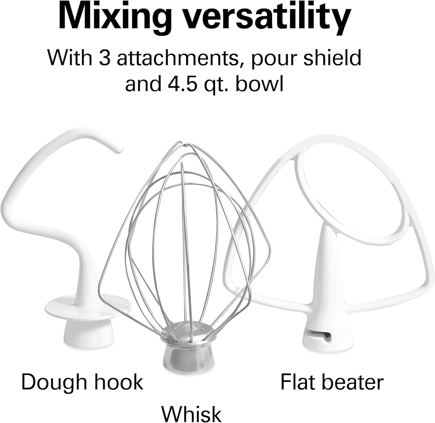 Hamilton Beach Die-Cast Metal Classic Electric Stand Mixer, 12 Speeds, 4.5-Quart Stainless Steel Bowl, Includes Flat Beater, Whisk, Dough Hook & Pour Shield, Powder-Coated Black Finish (63227N)