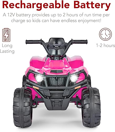 Miniatura 5 de Best Choice Products ATV eléctrico de 12 V para niños, juguete de 4 ruedas con audio Bluetooth, velocidad máxima de 2.4 mph, neumáticos con pisadas,