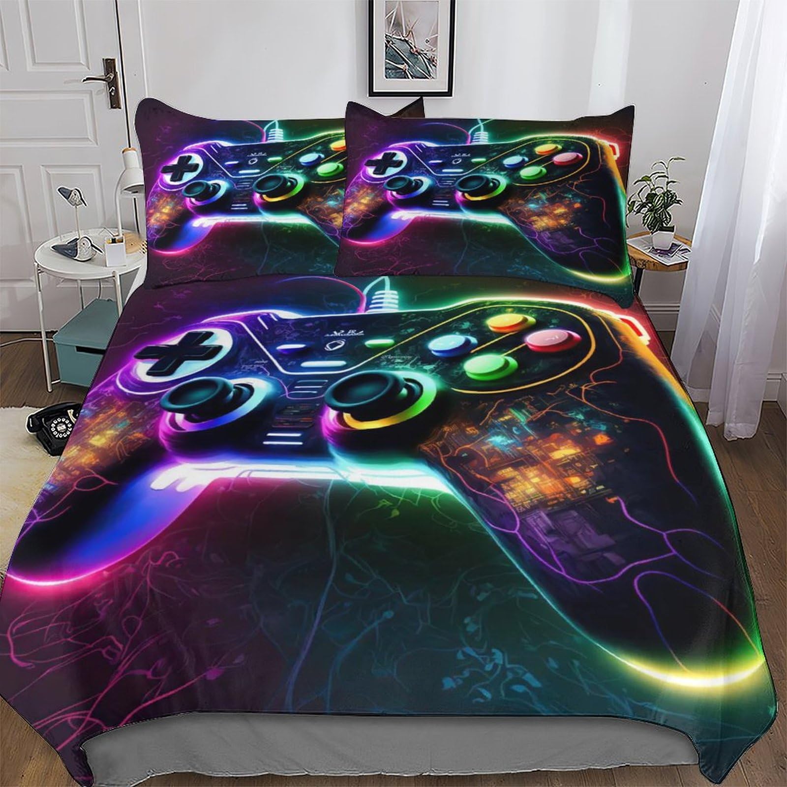 Housse de couette anti-acarien 220x240 gamer avec fermeture éclair pour ado