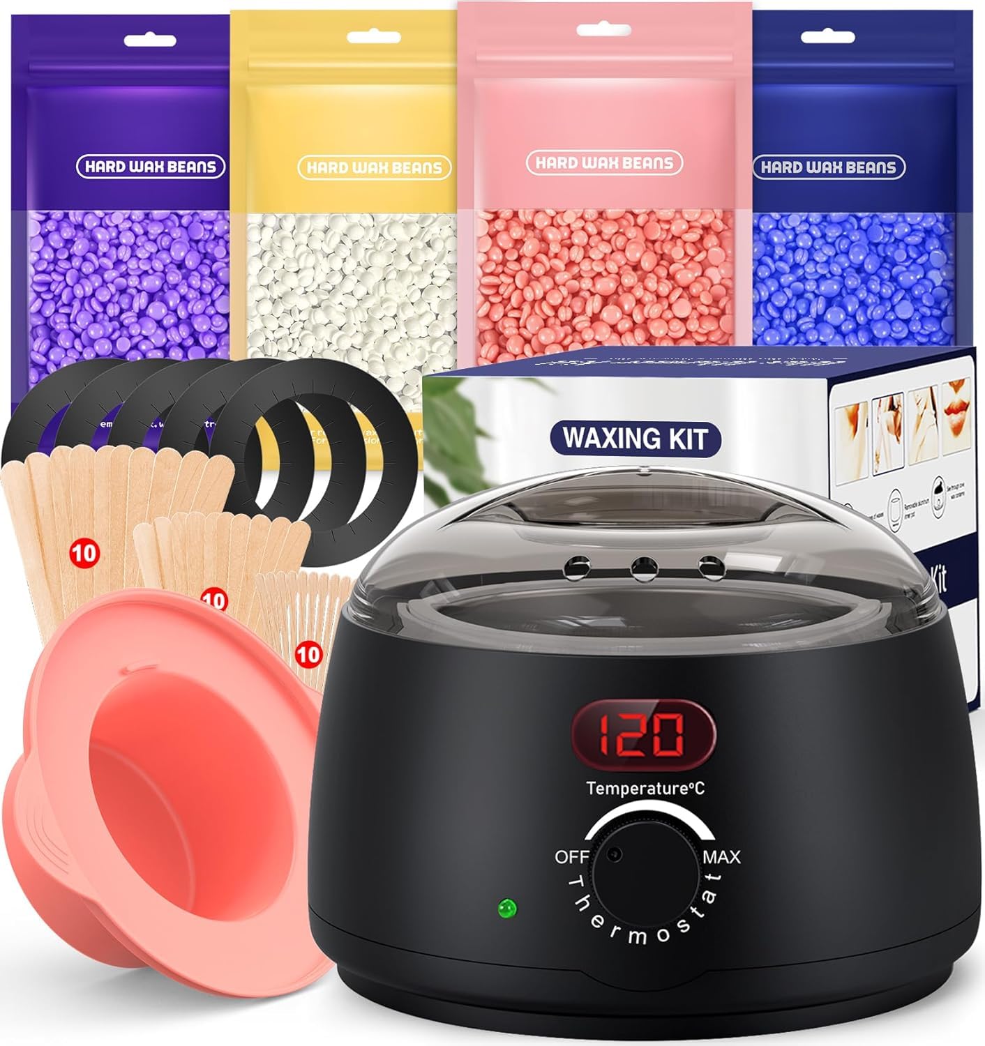 Calentador de Cera Depilatoria - Maquina Cera Caliente Depilacion con Visualización Temperatura Depilacion en Casa para Cuerpo Completo, Cejas, Faciales, Bikini, Piernas, Axila para Mujer y Hombre