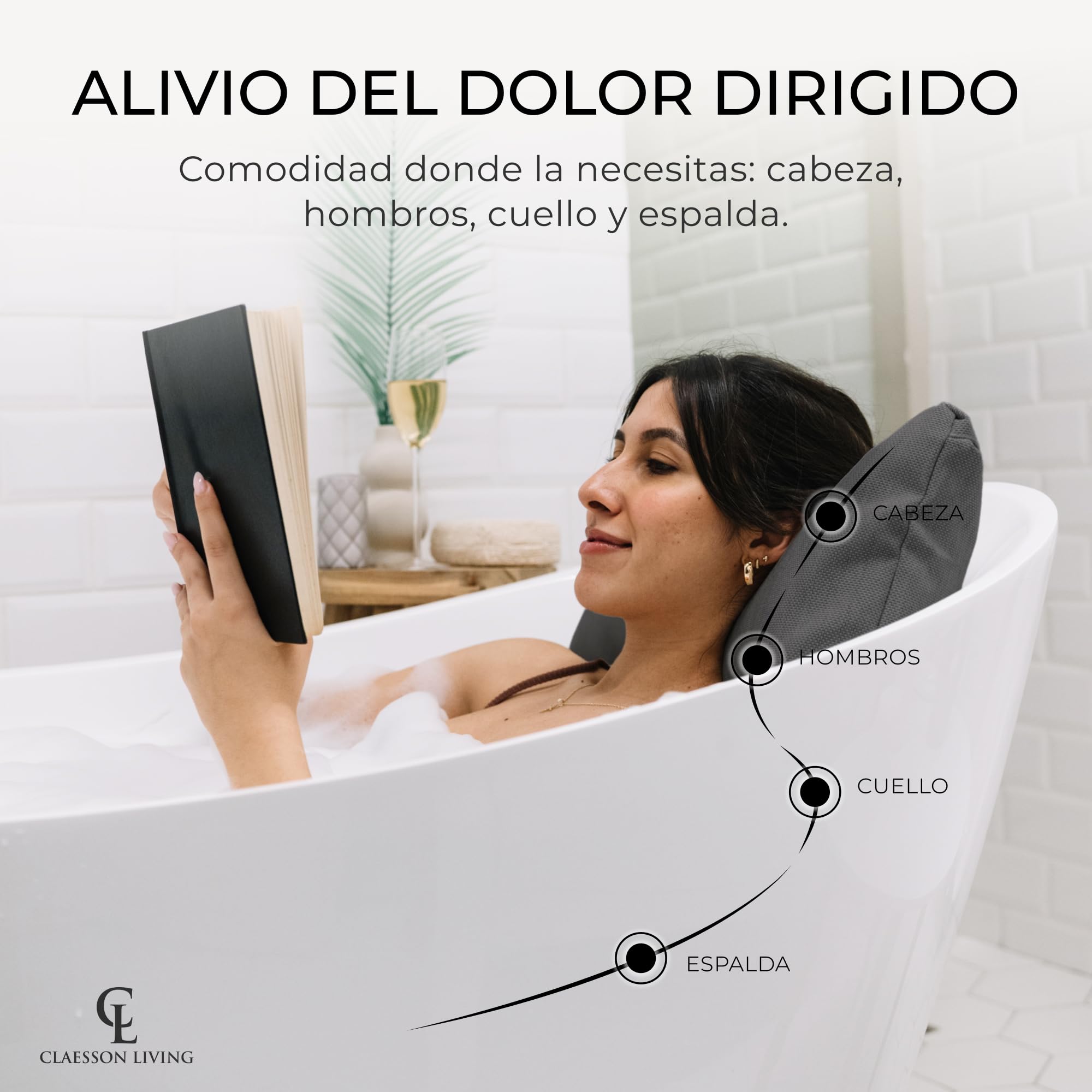 Almohada bañera Adulto - Gruesa y cómoda, para Soporte de Cabeza, Cuello y Espalda - Cojin bañera Lavable y de Secado rápido, baño Relajante en casa - Gris Oscuro