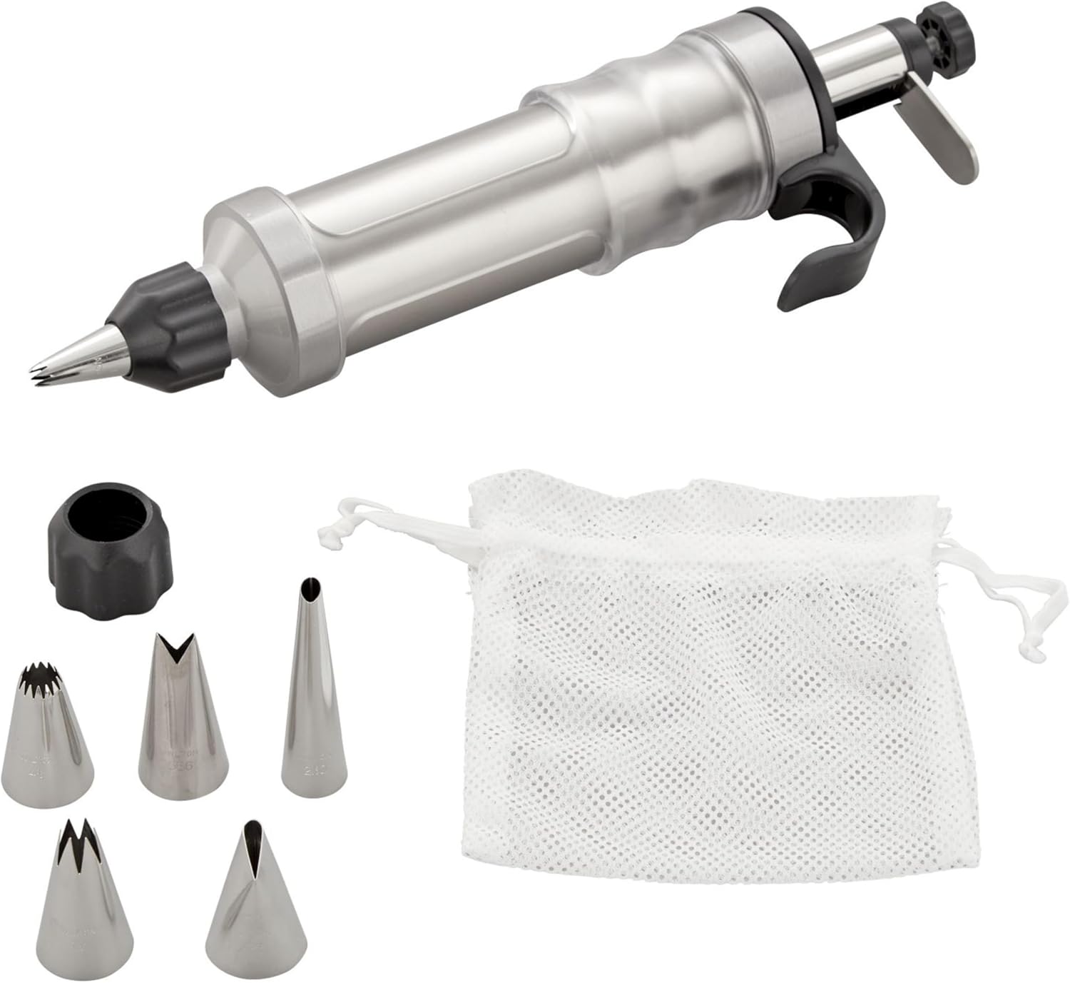 Wilton Dessert Decorator Pro Cake Decorating Tool, Stainless Steel, Includes 6 Tips, 2 Couplers, and Storage Bag for Cakes, Cookies, Pies, and Appetizers