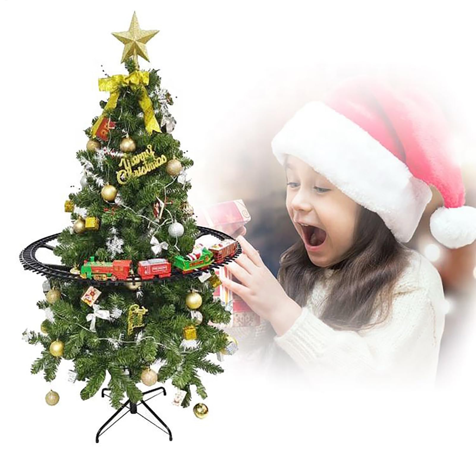 Pequeño Set de Tren de Navidad Decoración Estacional con Sonido y Luz