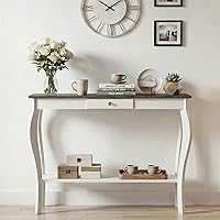 Vista 1 de ChooChoo Narrow Farmhouse Console Table with Drawer, Chic Accent Sofa Entryway Table with Shelves for Entryway, Living Room, Hallway, Soft White