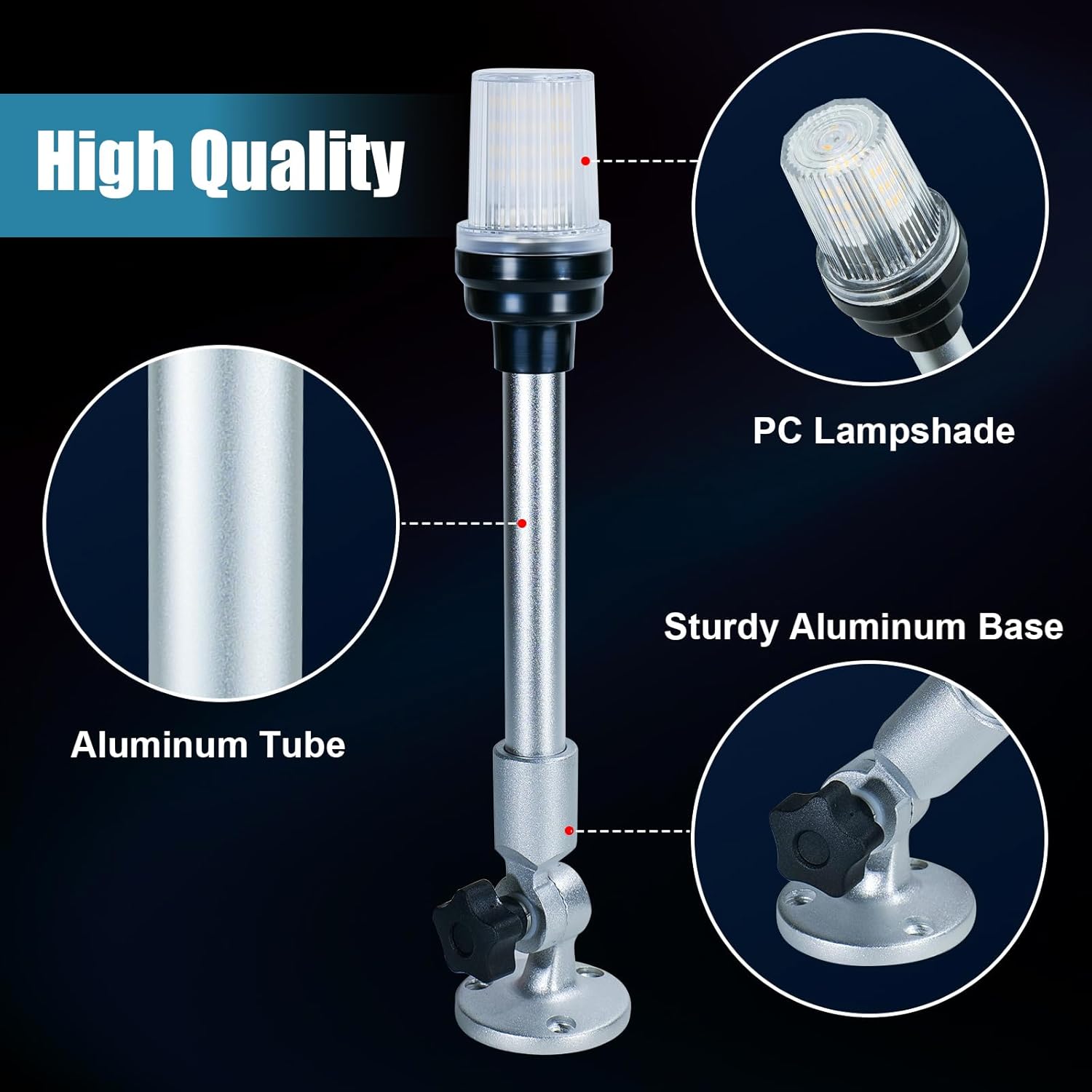 DC12-24V 12 Inch LED Fold Down Boat Anchor Light Stern Light Navigation Lamp Waterproof for Pontoon and Fishing Boat