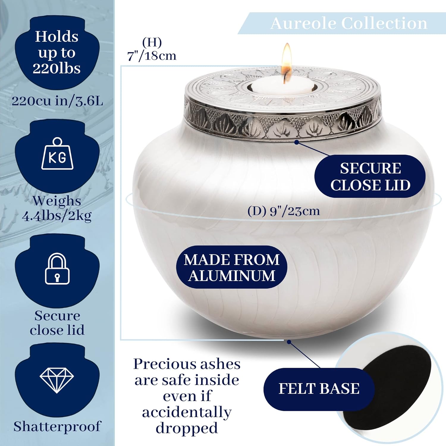Large Cremation Urns for Human Ashes – Decorative Urn for Remains Adult Male or Female - Holds up to 220lbs – Beautiful Pearlescent Cremation Urn – Funeral Urns for Ashes - Full Size