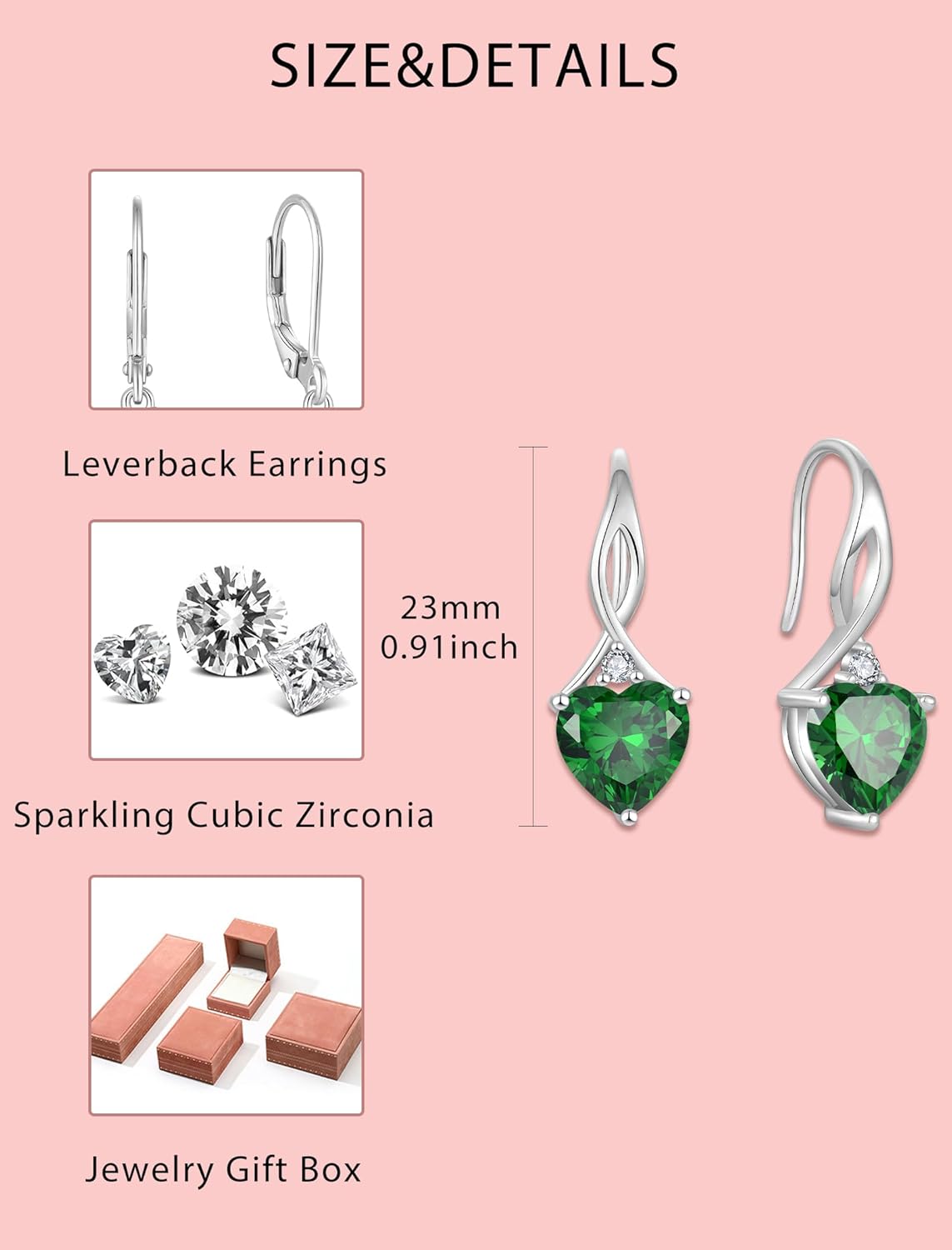 Dangle Drop Earrings 925 Sterling Silver Infinity Heart Leverback Earrings Birthstone Jewelry for Women