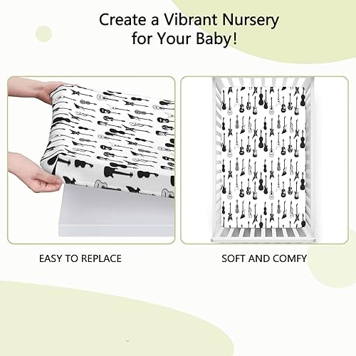 Miniatura 6 de Sábana bajera ajustable para cuna pequeña con temática musical, sábana portátil para colchón para cuna o para cama de niño pequeño, 24 x 38