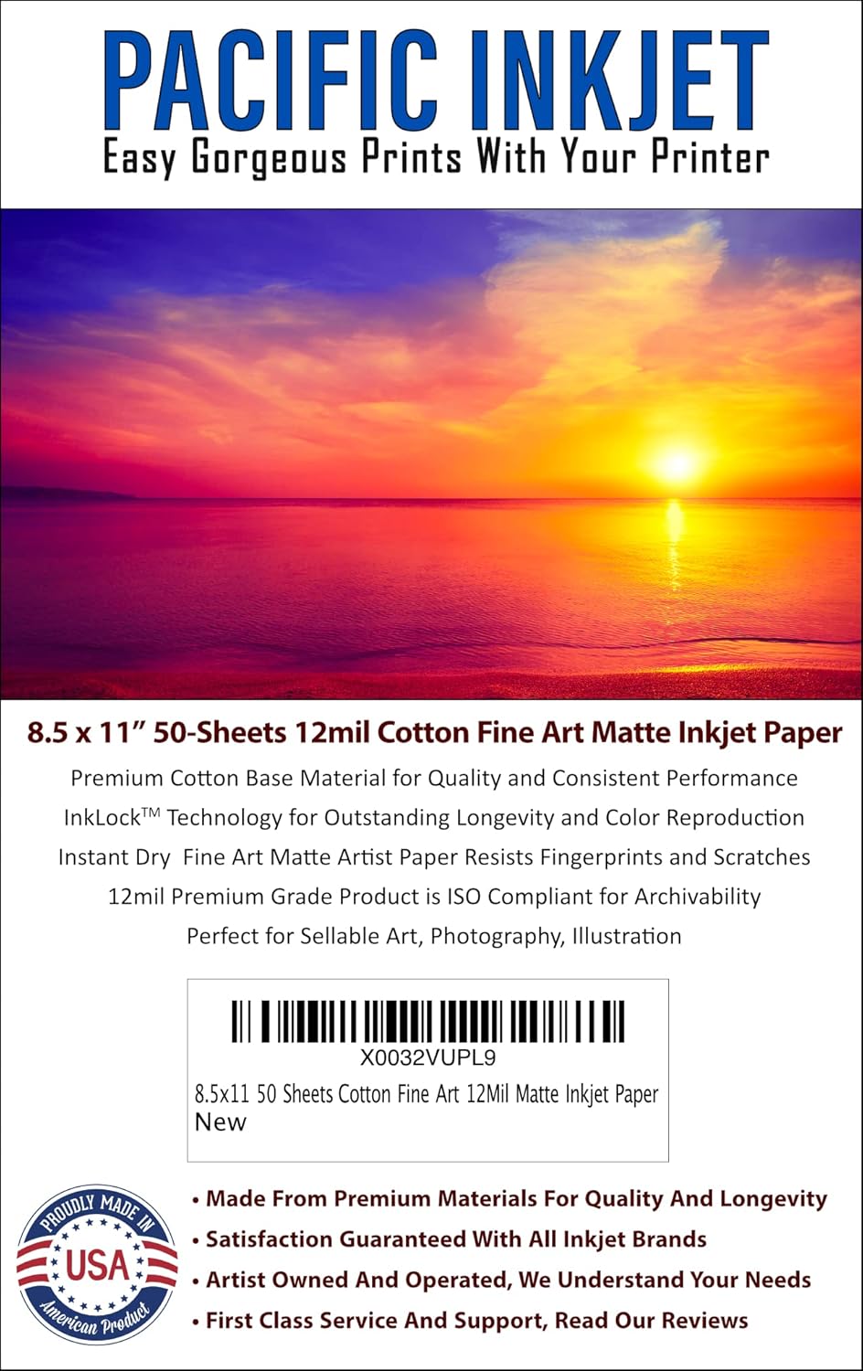 8.5x11 50 Sheets 100% Cotton Fine Art 12mil – Professional Archival Premium Paper for Use with Inkjet Printers – Printer Paper for Photography and Art