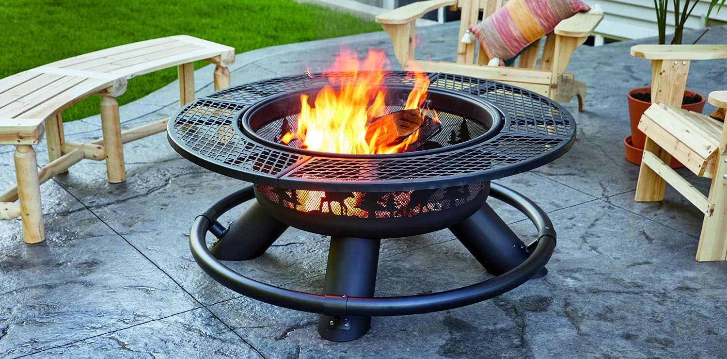 CASTLECREEK 47" Fire Pit BBQ Grill Outdoor Wood Burning Steel Log Firepit for Camping, Grilling, Smores, Yard, Cooking Outside, Barbecue, Bonfire, Wilderness : Patio, Lawn & Garden