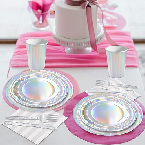 Miniatura 33 de Juego de vajilla para fiesta de sirena, 144 piezas, suministros de fiesta de cumpleaños de sirena, platos de sirena, servilletas, tazas, tenedores