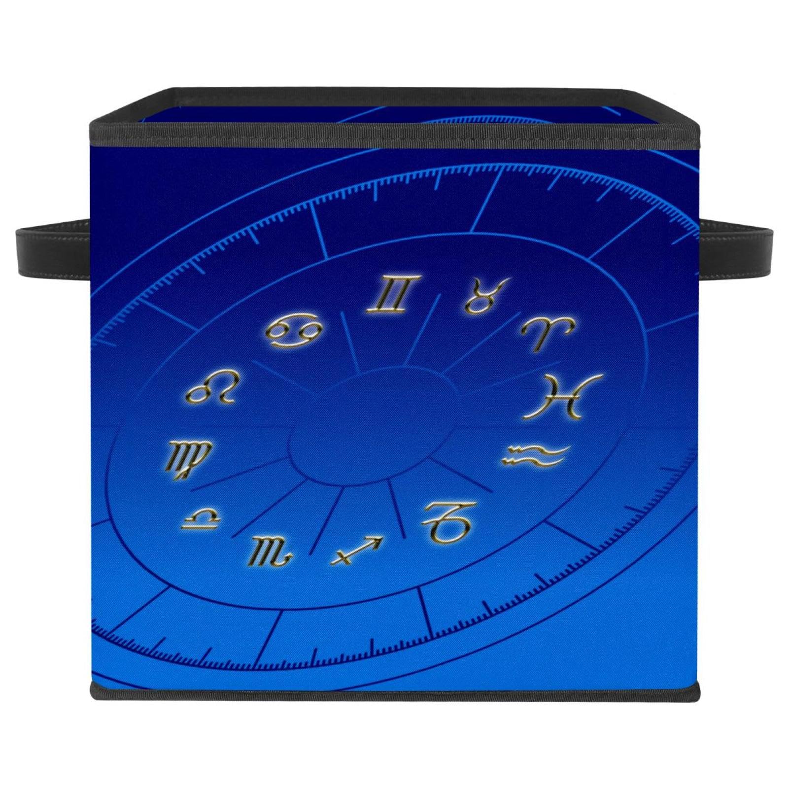 Boîte de rangement pliable en tissu bleu avec motif signe du zodiaque