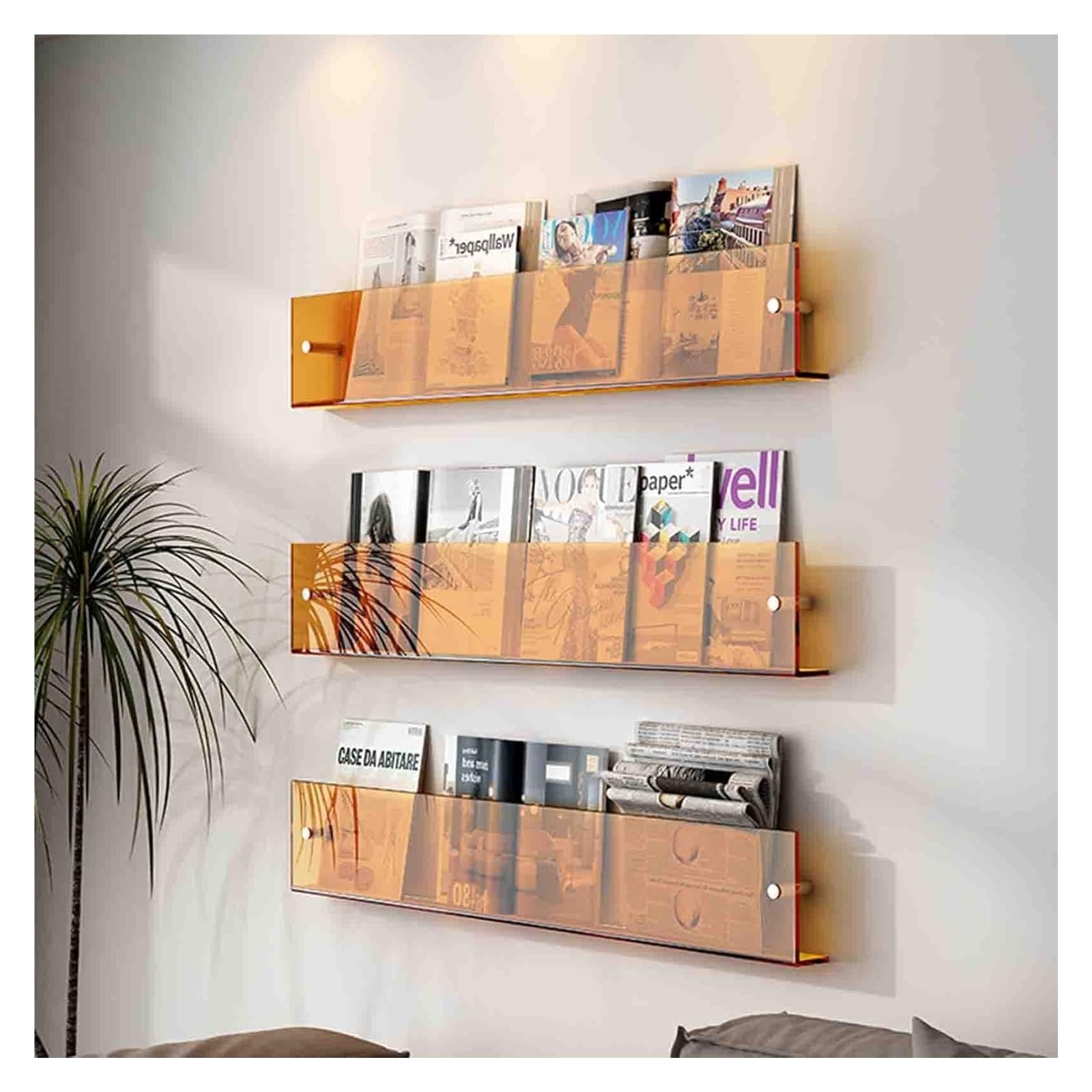 Confezione da 2 mensole galleggianti in acrilico da parete, portariviste e porta record, libreria da appendere, per ufficio, casa, chiesa, elegante ge 80 cm