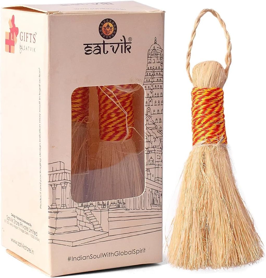 Satvik 1 Pc Banana Broom/Jhadu for Puja |Mandir/Temple Eco-Friendly Handcrafted Broom for Puja Room | Banana Stem Leaf Fibre Brom for Dusting (Cleaning) Pooja Samagri (Large)