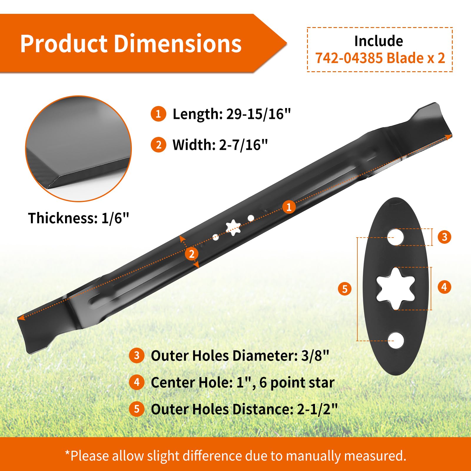 942-04385 Cuchilla de cortacésped para Craftsman Cub Cad et Mini Riders de 76.2 cm, hoja de mantillo 3 en 1 742-04385 compatible con Craftsman R1000, Cub Cad et CC30, Troy Bilt TB30, paquete