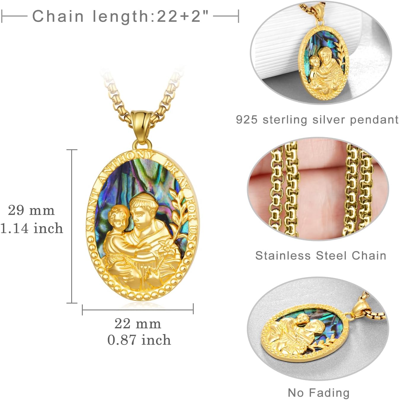 Saint Anthony Necklace 925 Sterling Silver St Anthony Medal Pendant for Men Women San Antonio de Padua Patron Amulet Jewelry Gifts - Image 2