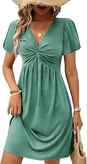 Womens Casual Summer Twist Front V Neck Short Sleeve Mini Dress, S-XXL - Buy now